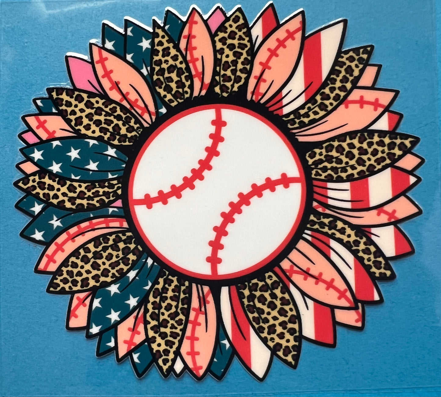 American Flag Baseball sunflower decal UVDTF