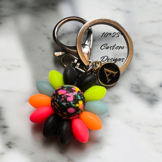 Custom silicon flower keychain with Initial charm