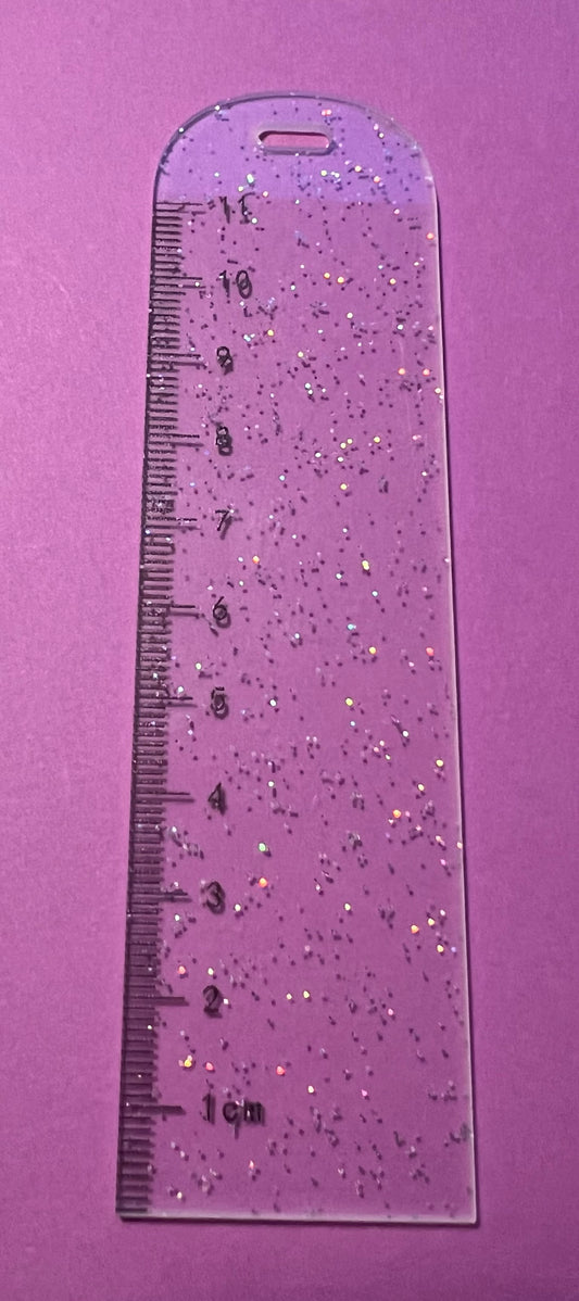 Ruler style clear glitter acrylic bookmark