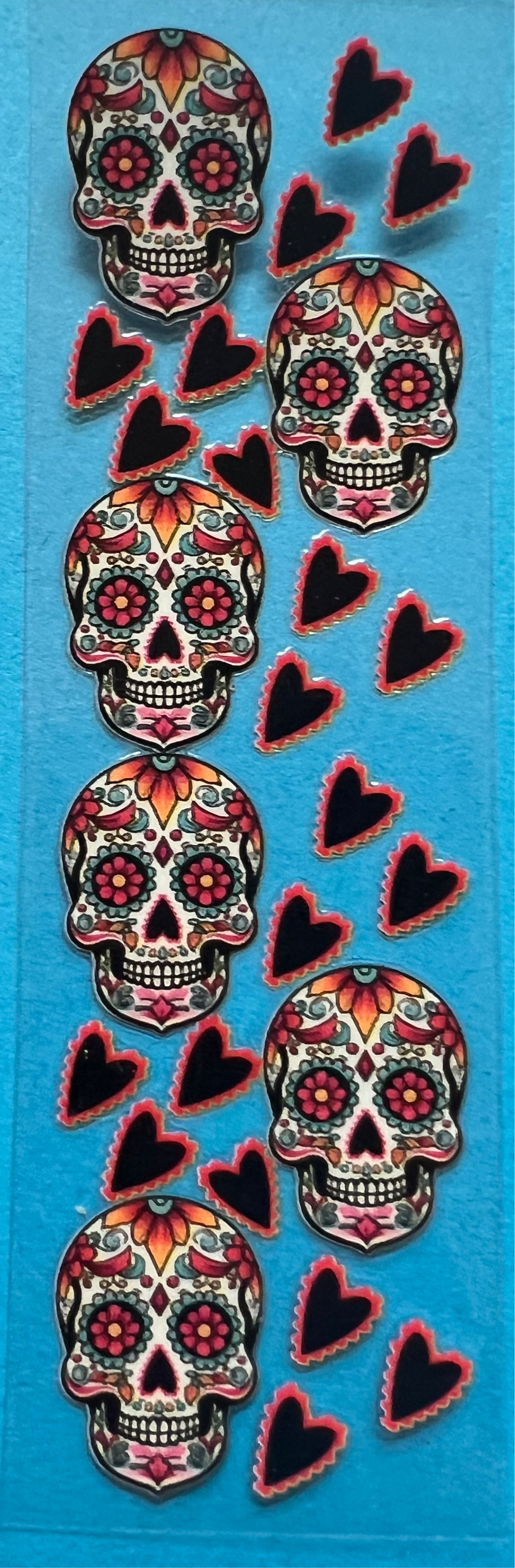 Sugar skull and hearts pen wrap UVDTF