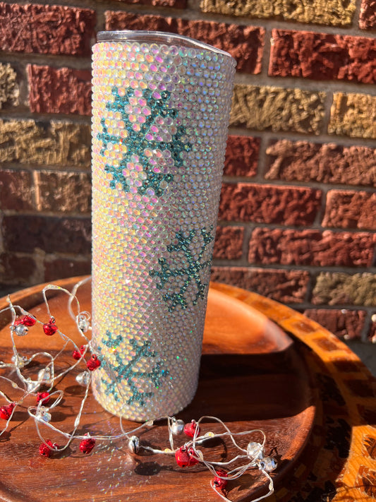 30oz Snowflake Glass Rhinestone Tumbler