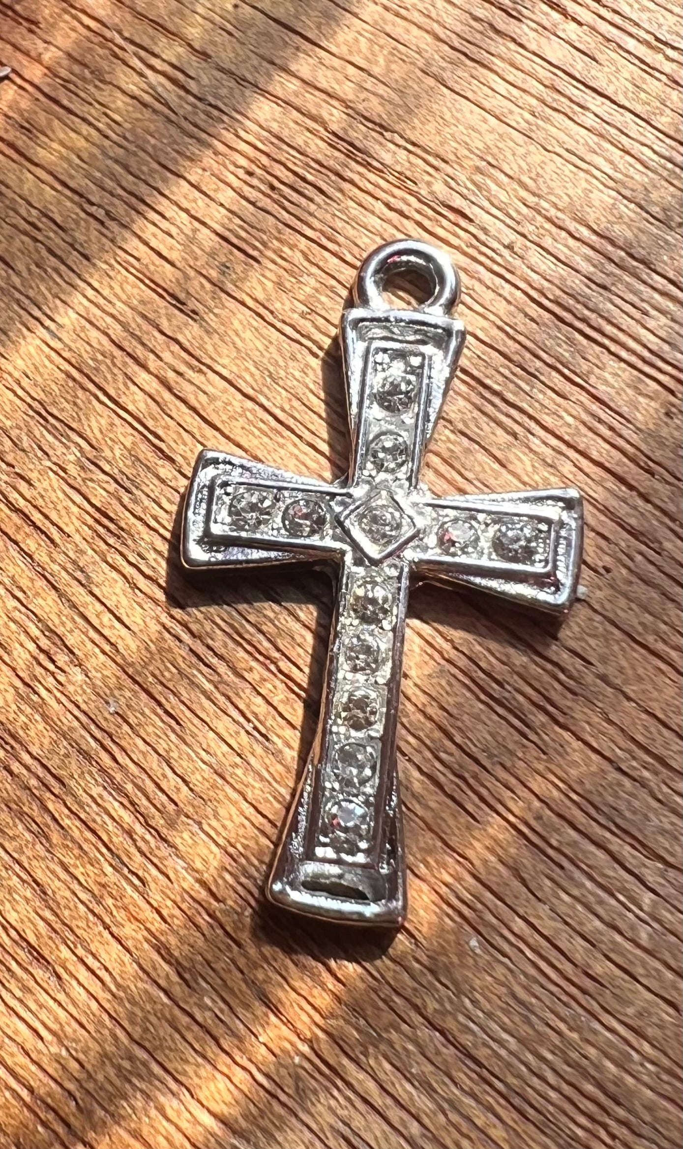 Silver Metal Cross charm with diamond accents